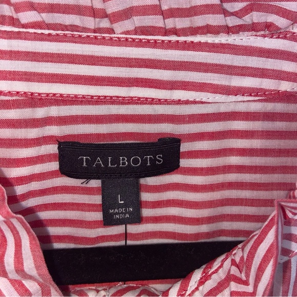 Talbots Top Blouse Womens Large Red Ruffle Neck Pearl Button Shirt Corpcore - Picture 13 of 14